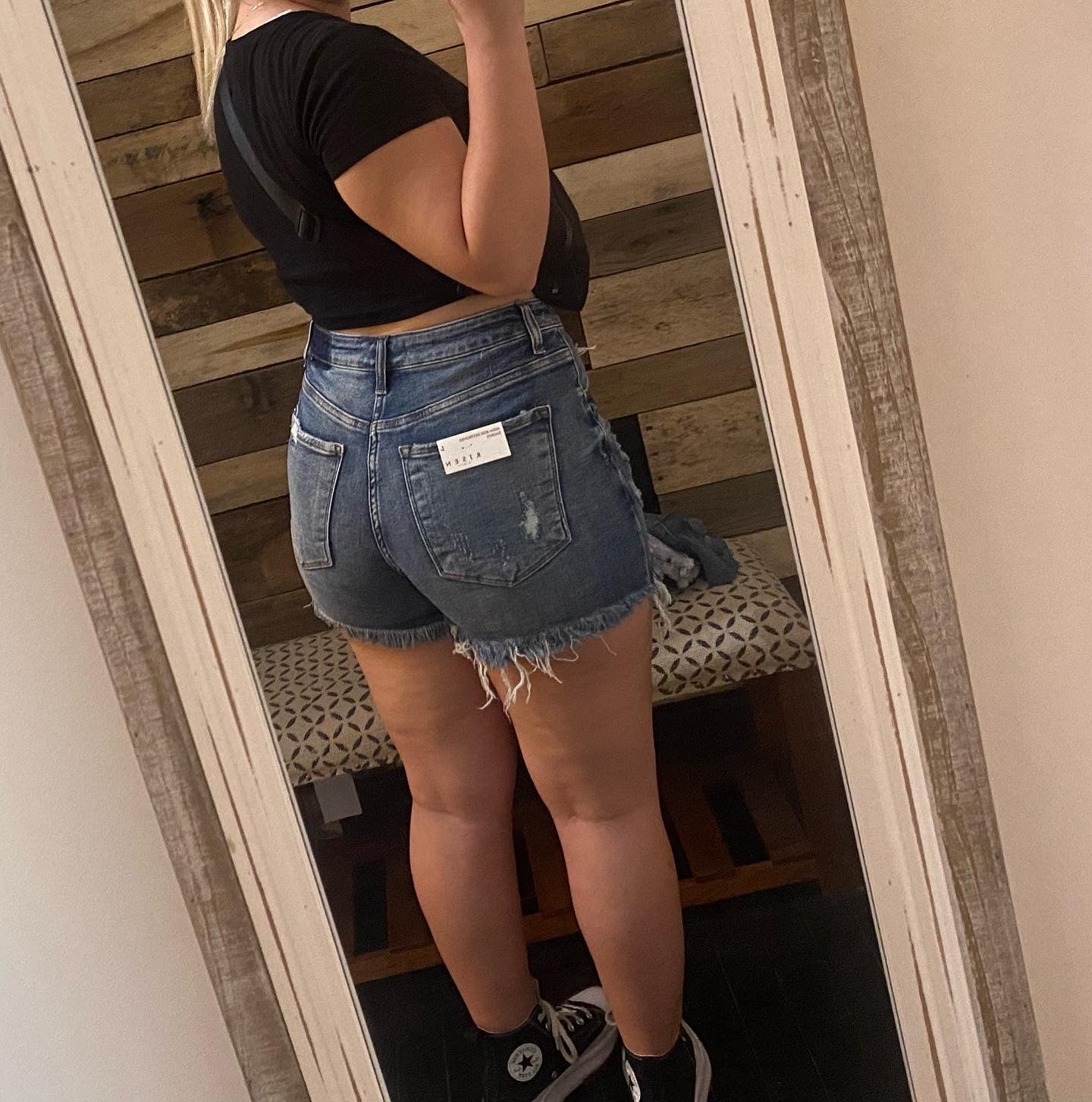 Risen High-Rise Distressed Shorts
