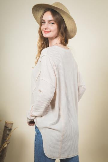 V Neck Waffle Top
