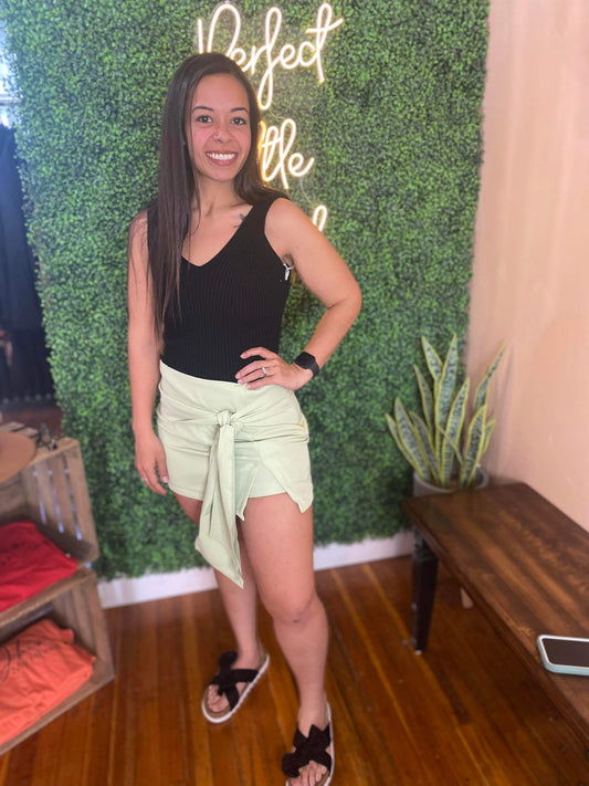 Sage Tie Front Skort