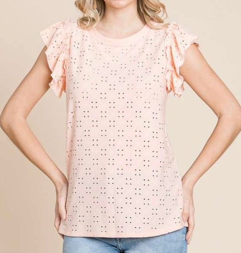 Tropical Peach Ruffle Sleeve Top