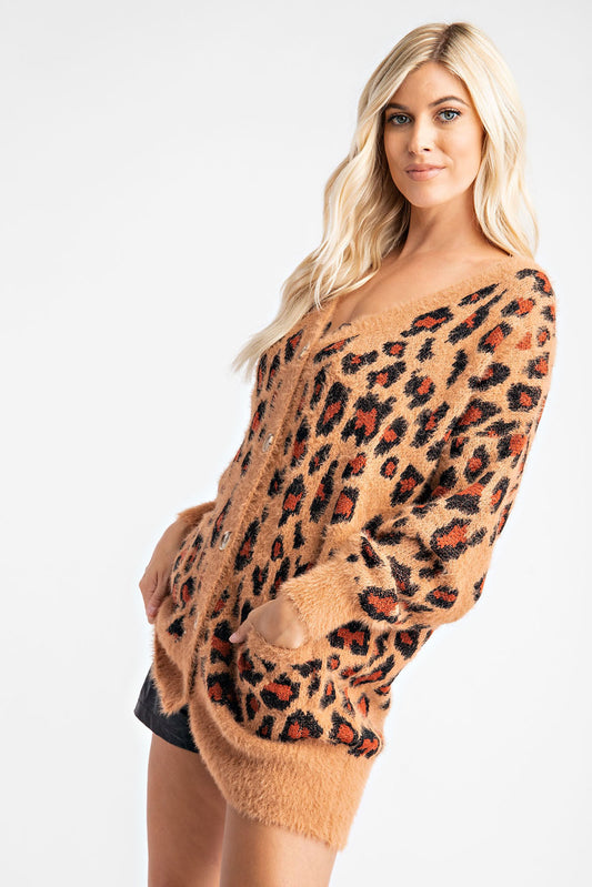 Leopard Print Sweater Cardigan