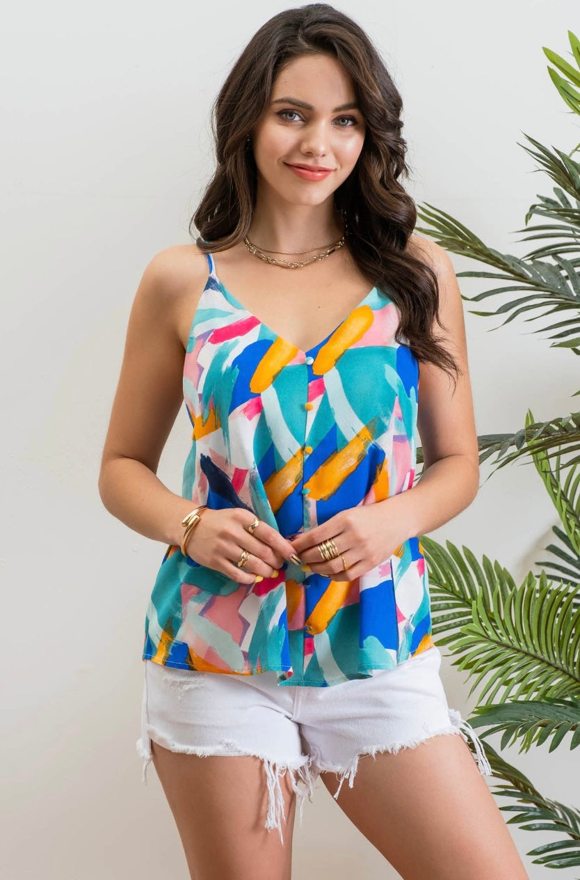 Blue Multicolored Woven Top