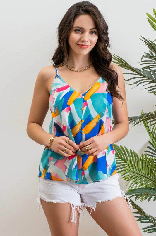 Blue Multicolored Woven Top