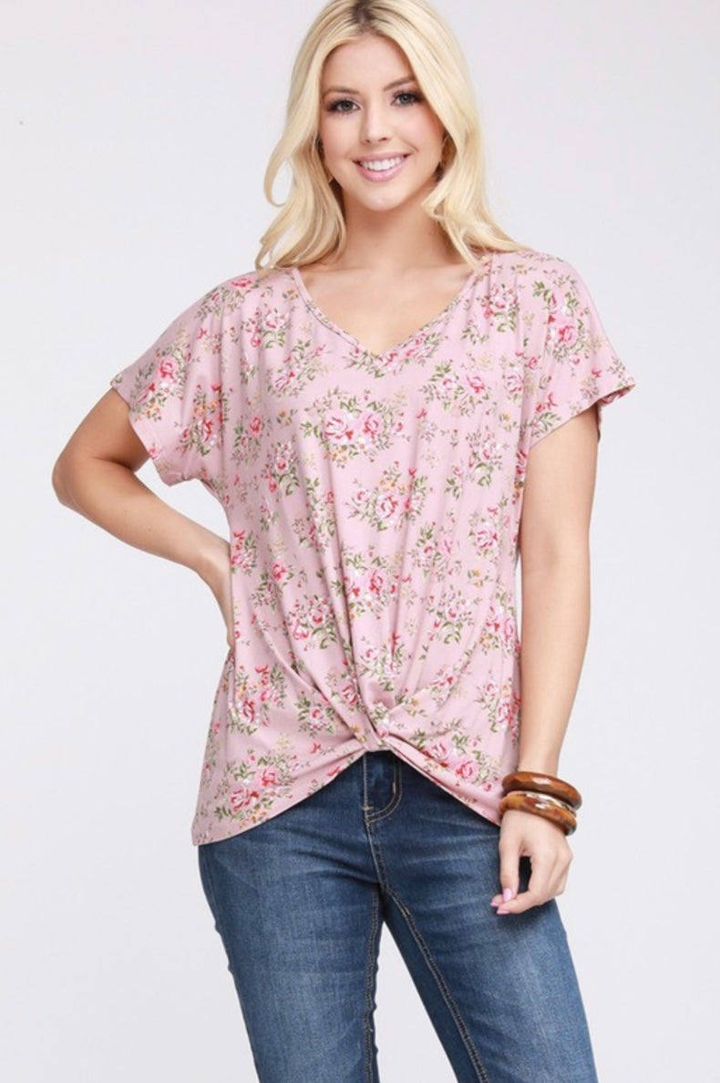 Knotted Hem V-Neck Top