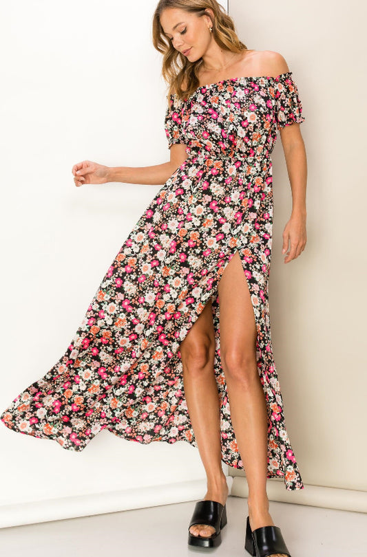 Floral Print Maxi Slit Dress