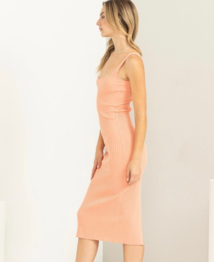 Peach Sweetheart Neck MIDI Dress