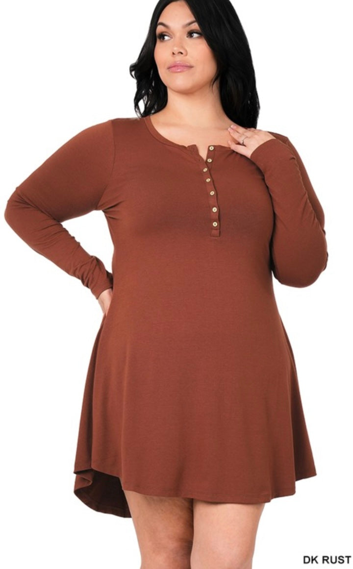 Plus Long Sleeve Button Down Dress