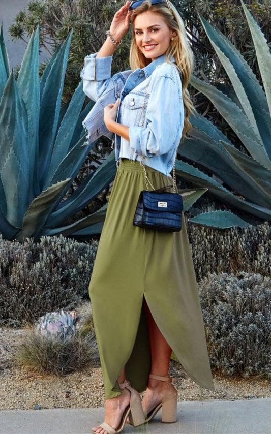 Smocking Waist MIDI Skirt With Pockets