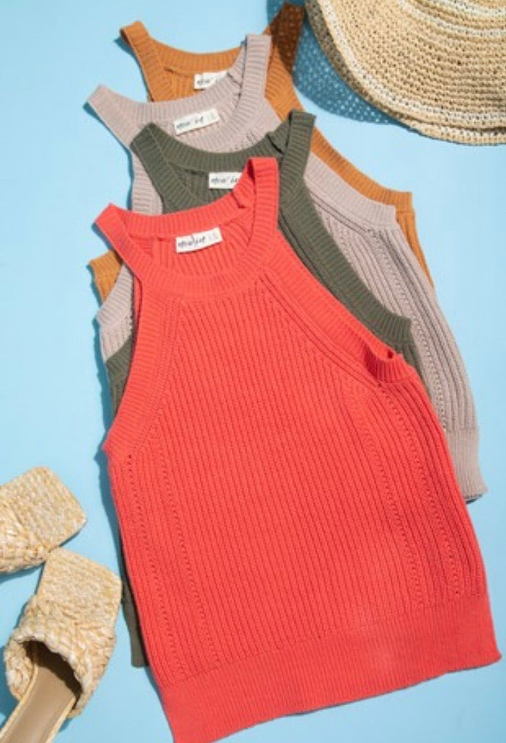 Halter neck sleeveless knit top