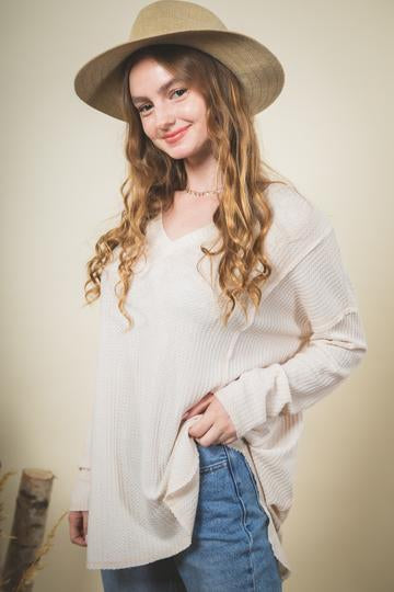 V Neck Waffle Top