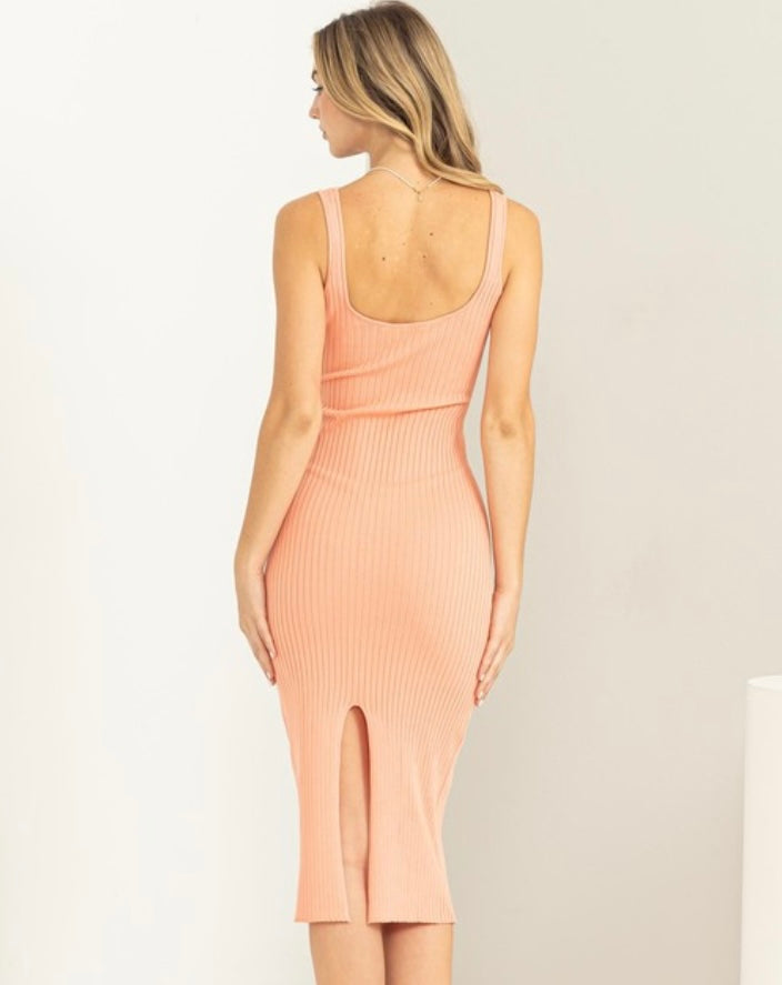 Peach Sweetheart Neck MIDI Dress
