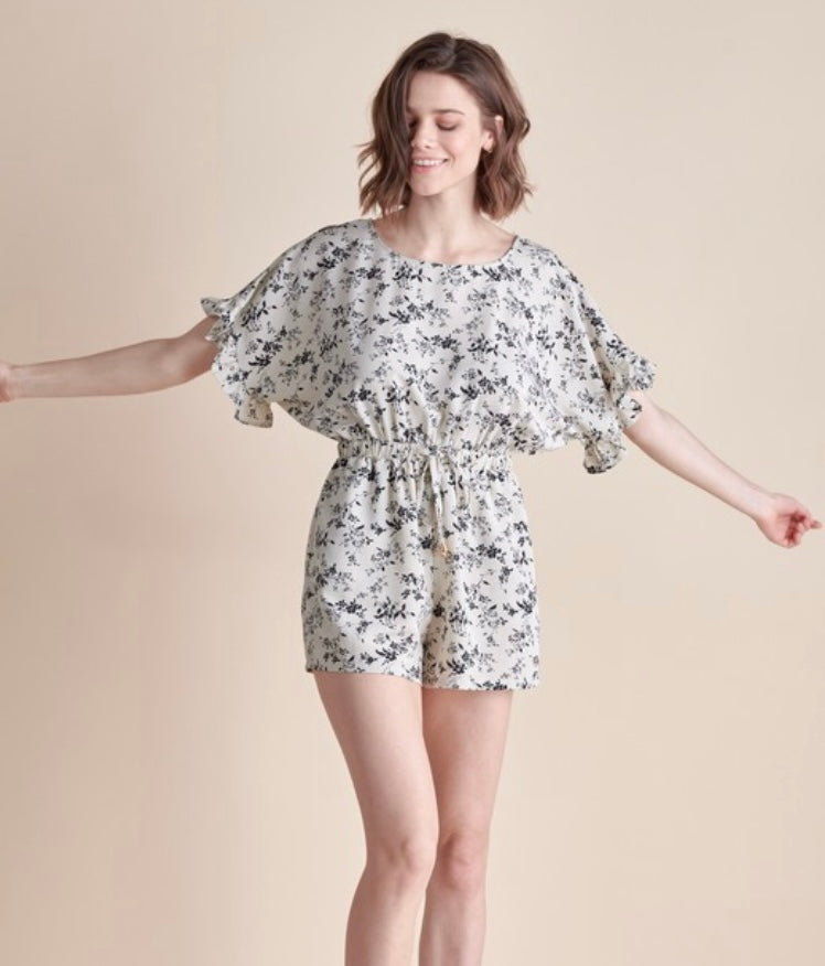 Cream Woven Flutter Tie-Back Romper