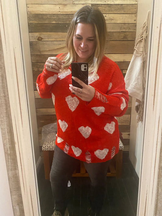 Heart Distressed Sweater