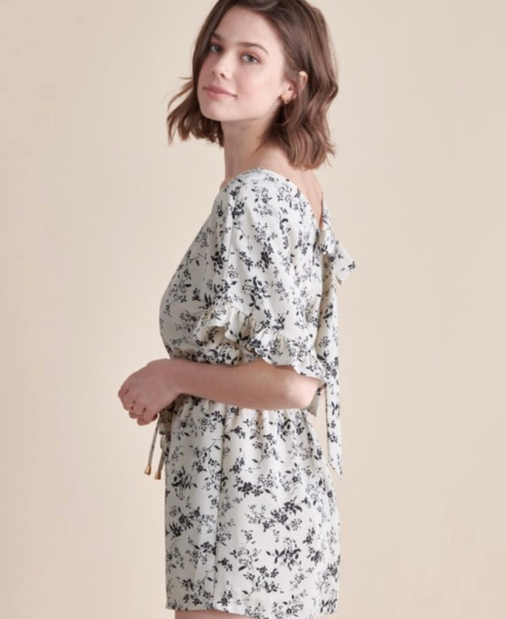 Cream Woven Flutter Tie-Back Romper