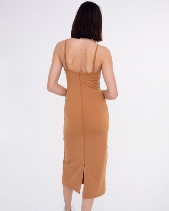 Caramel Body Con Midi Dress