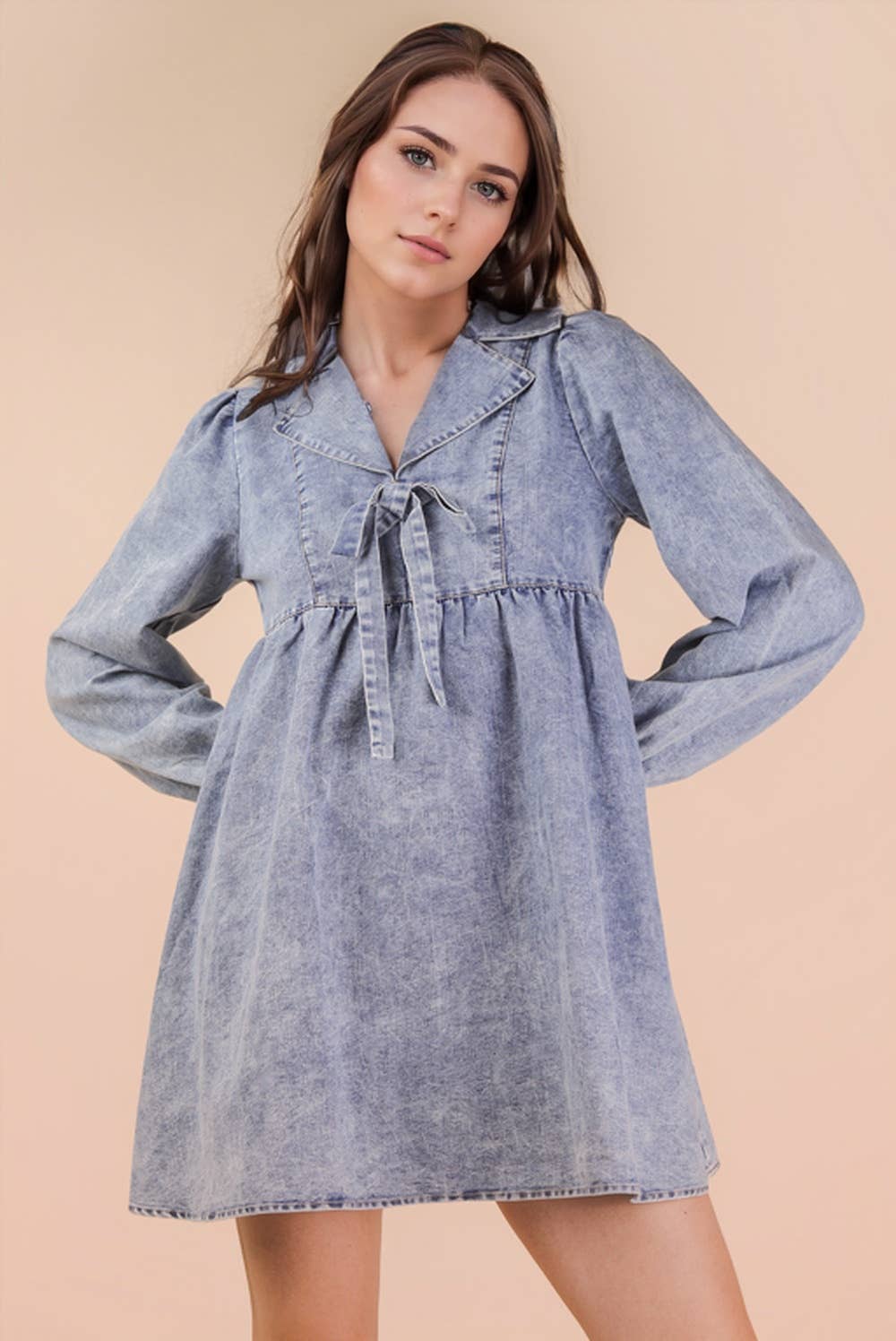 Washed Chambray Collared Mini Dress