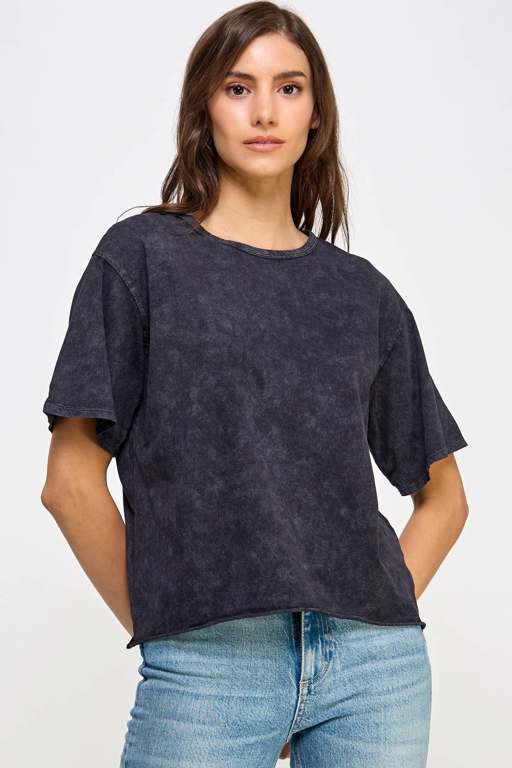 Blank Mineral Washed Long Cropped T-Shirt