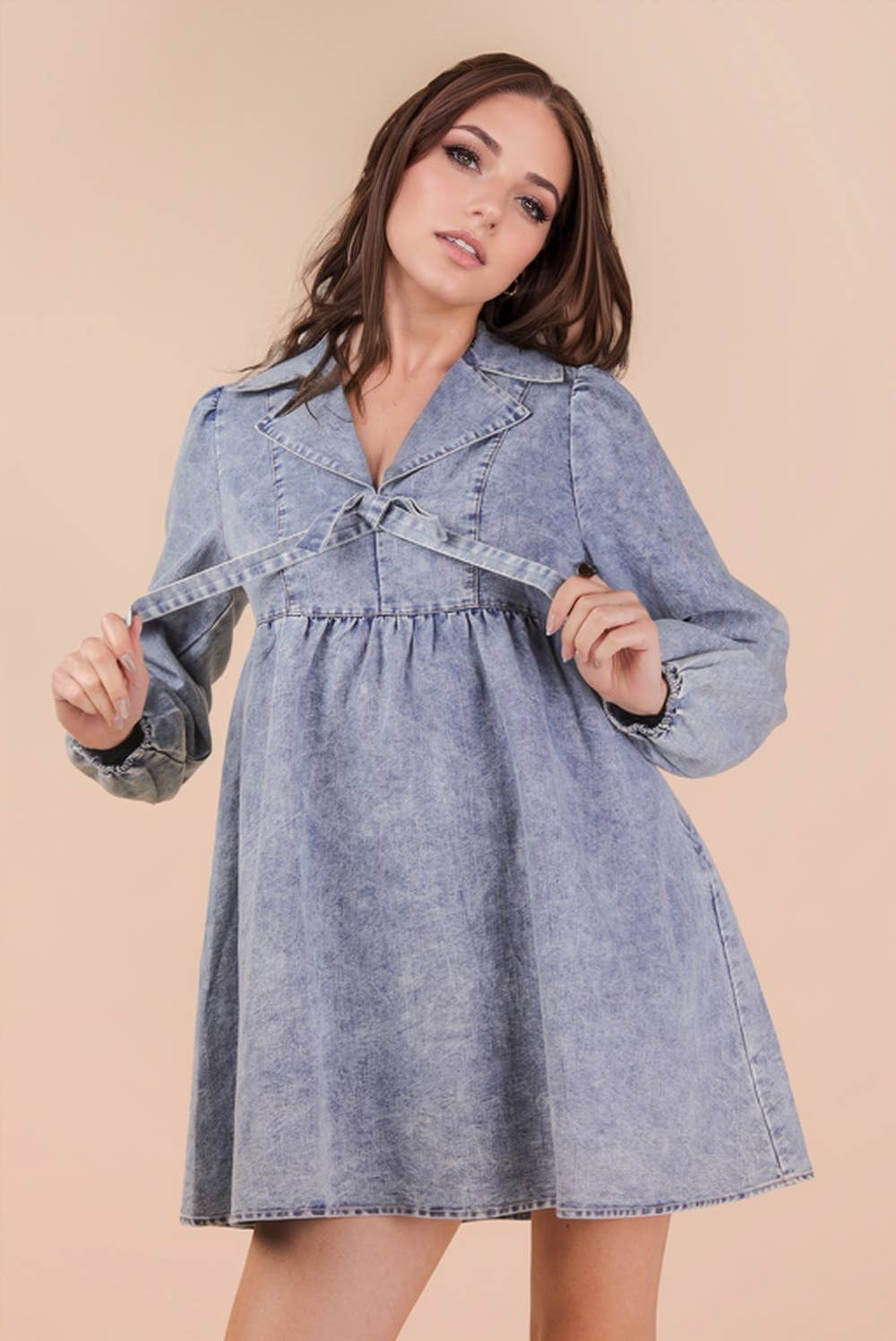 Washed Chambray Collared Mini Dress