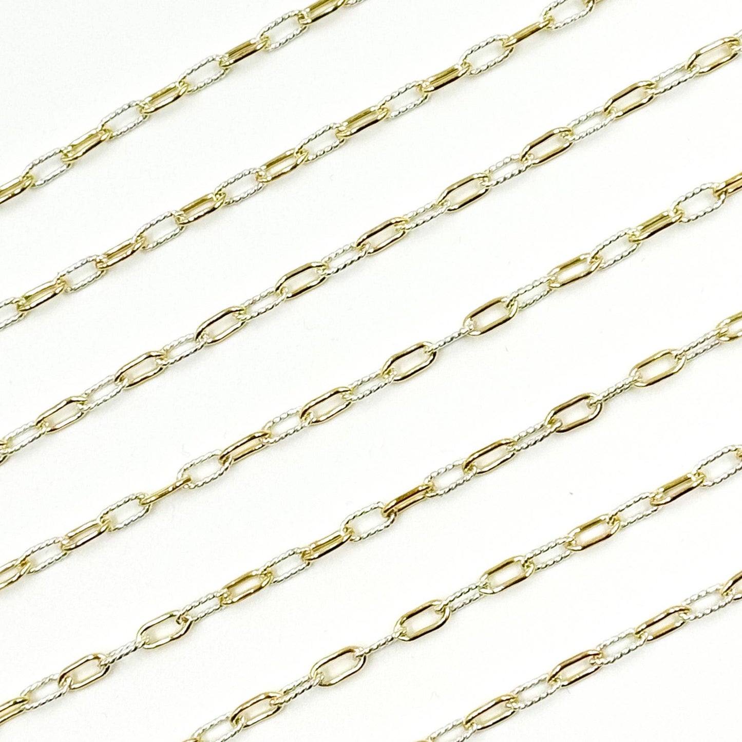 XM3106PZXETT. 14k Gold Filled Smooth and Silver Textured Paperclip Link Chain