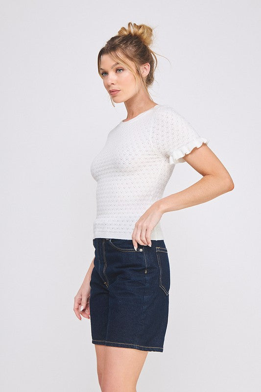 Off white ruffle knit top
