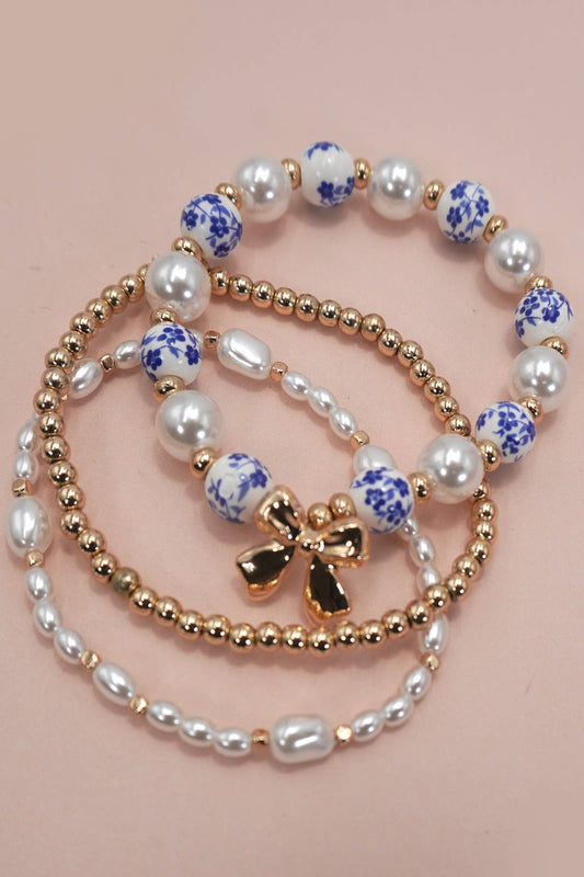 BLUE CERAMIC PORCELAIN BOW MULTI LAYER BRACELET | 80B1333