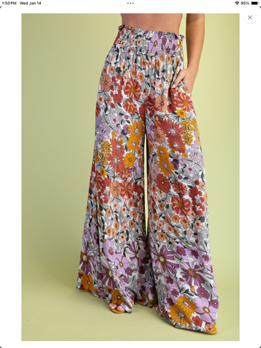 Flare Leg and waist smocked pants