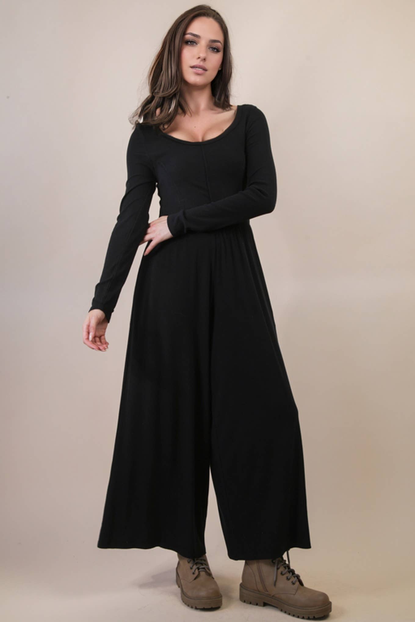 Wide Leg Solid Knit Casual Jumpsuit