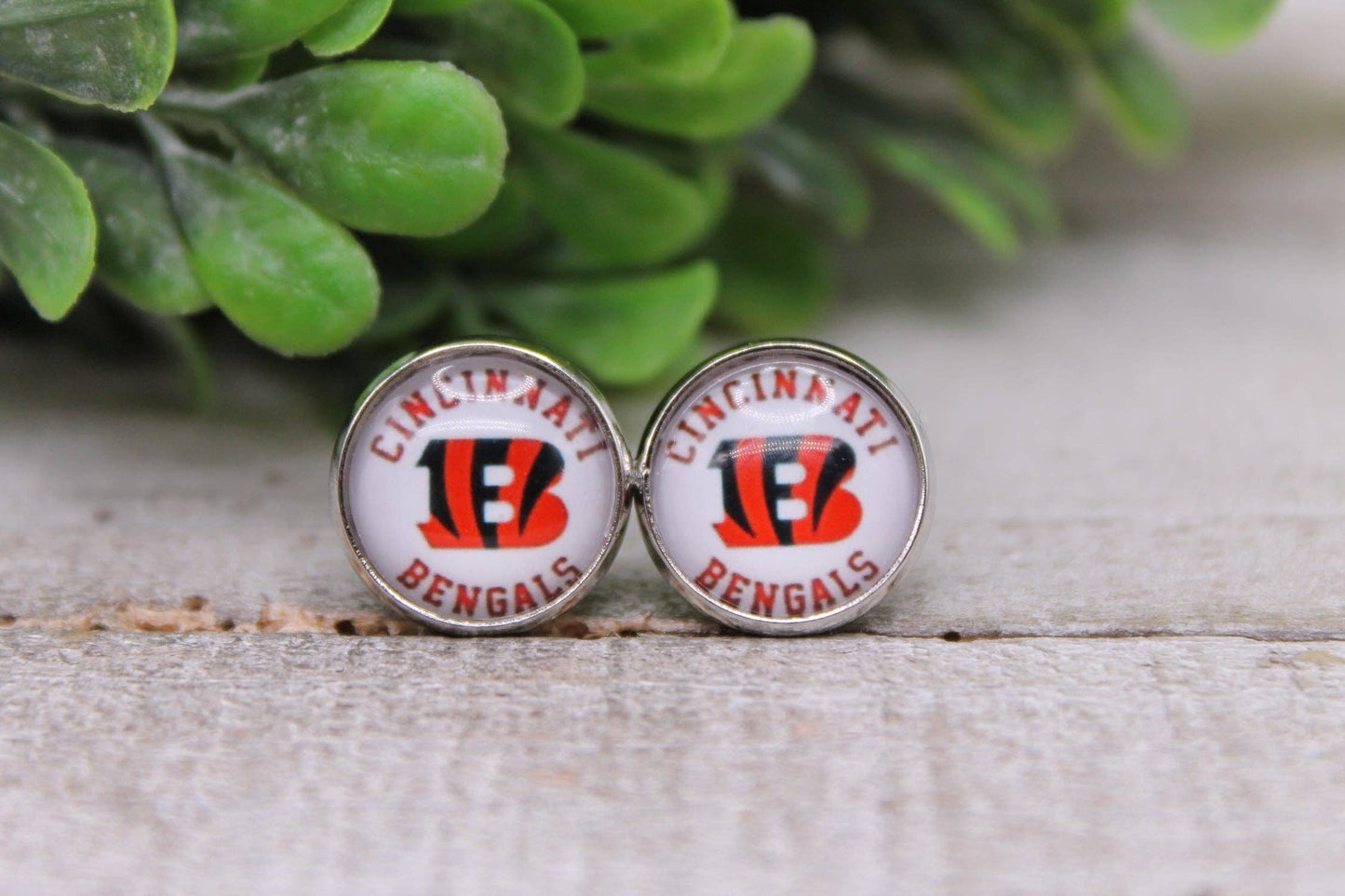 Bengals Football Glass Stud Earrings || Hypoallergenic
