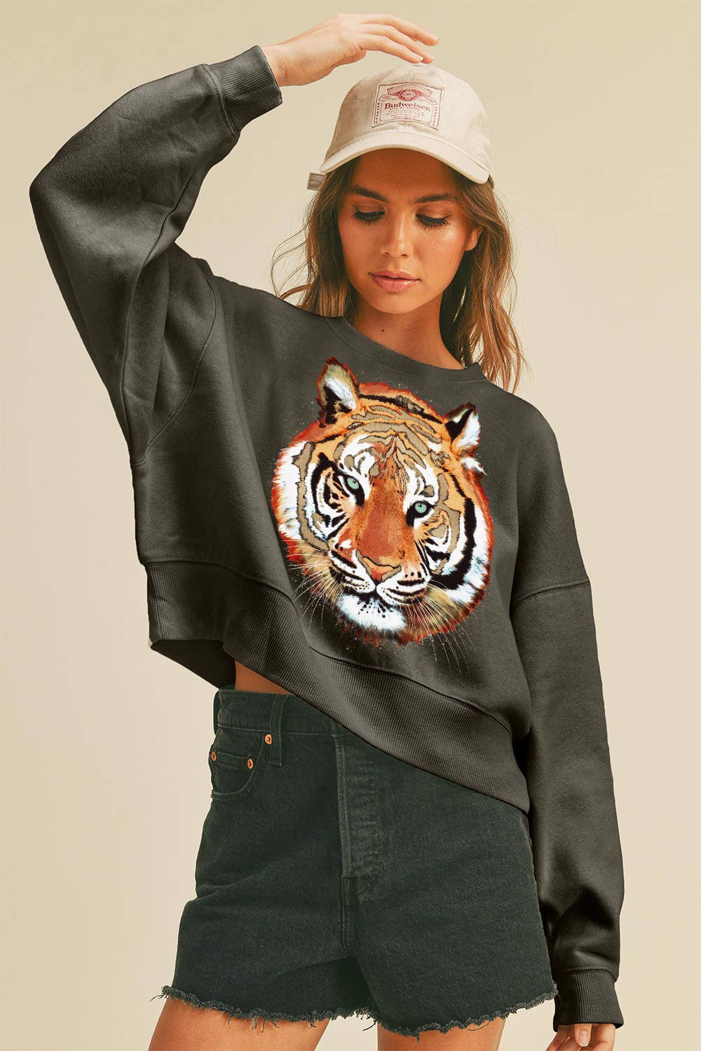 Wild Tiger Short Cropped Long Sleeve Sweatshirt