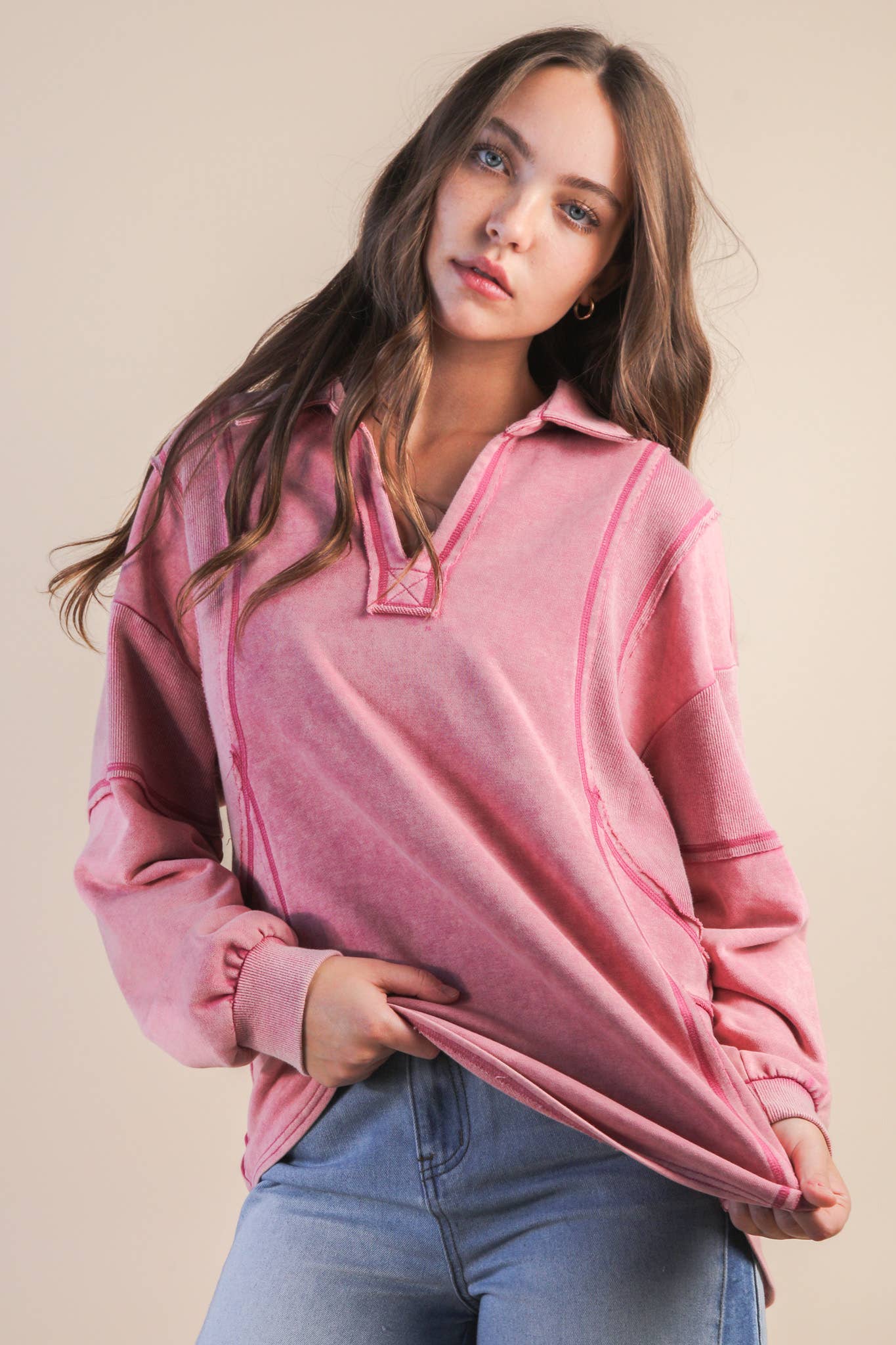 Mineral Washed Oversized French Terry Knit Top