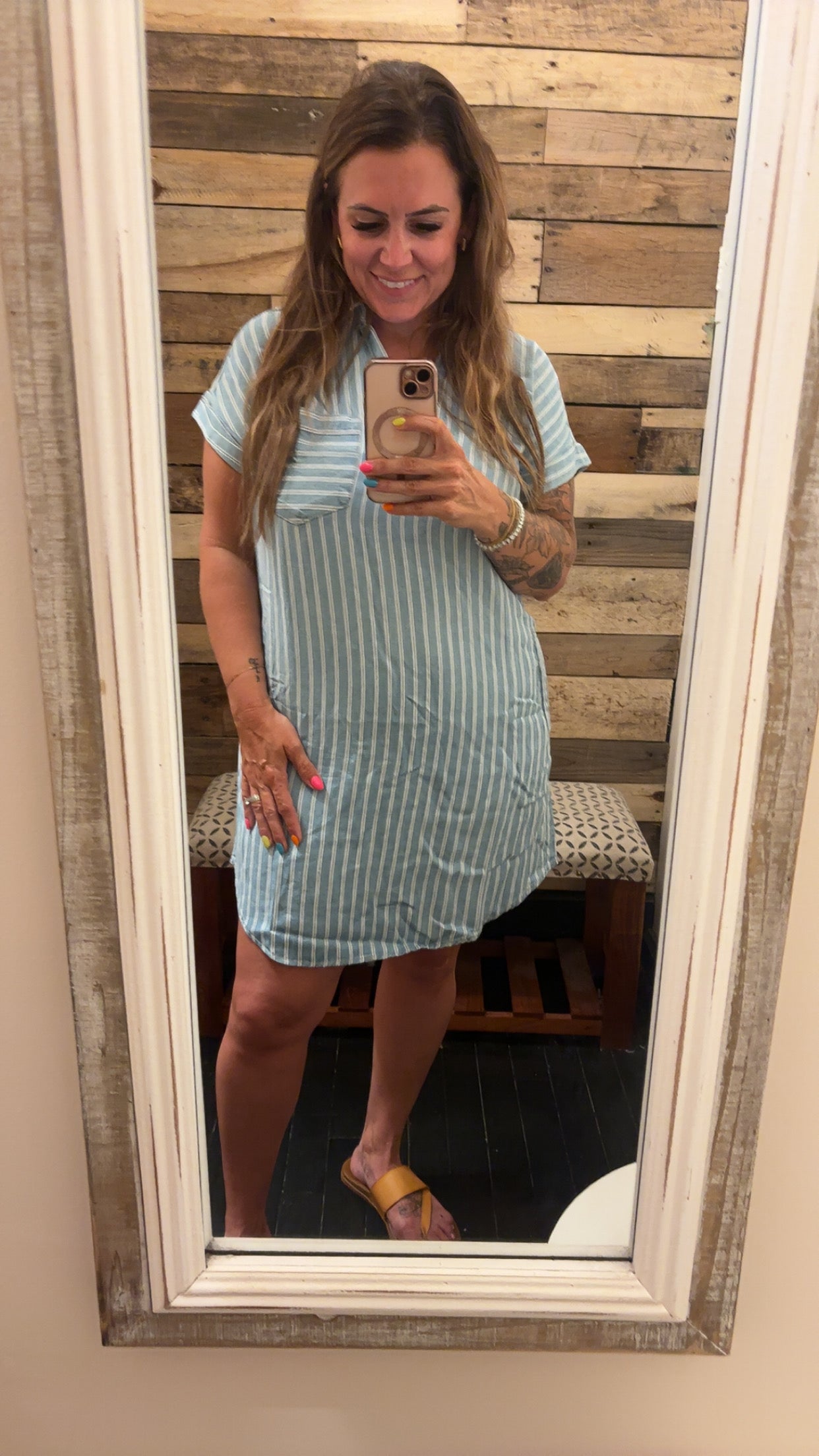 Striped Chambray Collared Mini Dress