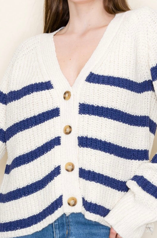 Long Sleeve Navy Striped Cardigan