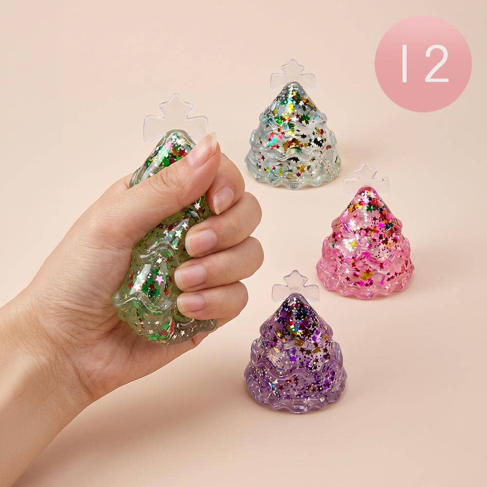 12PCS - Glitter Christmas Tree Squeeze Squishy Stress Relief Toy
