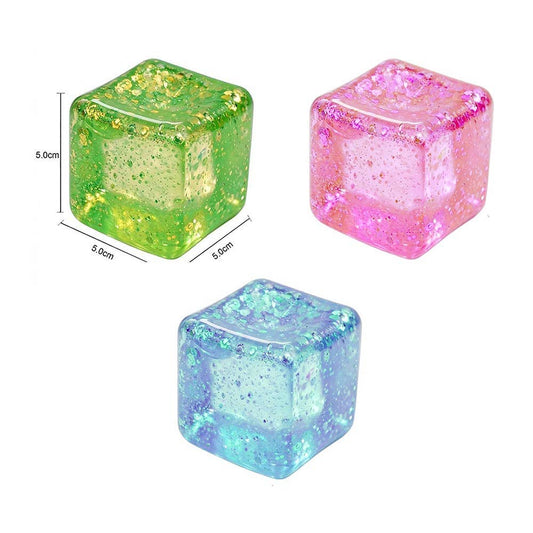 12PCS - Glitter Cube Squeeze Squishy Stress Relief Toy