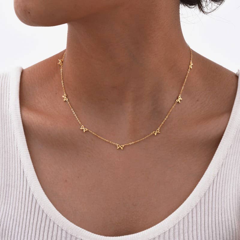 18K STAINLESS STEEL TARNISH FREE BOW NECKLACE | 40NK9512