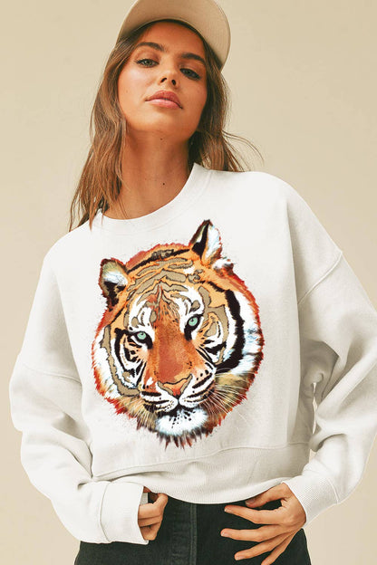 Wild Tiger Short Cropped Long Sleeve Sweatshirt