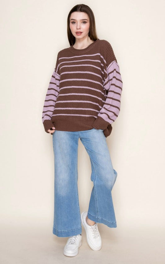 Pink and Brown Striped Sweater