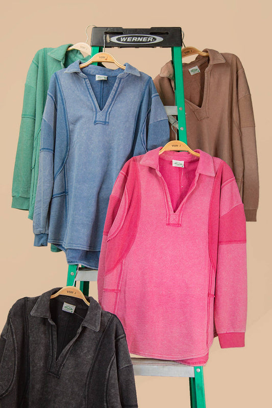 Mineral Washed Oversized French Terry Knit Top