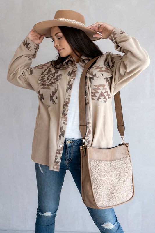 M1977TED Chloe Teddy Trim Crossbody with Guitar Strap