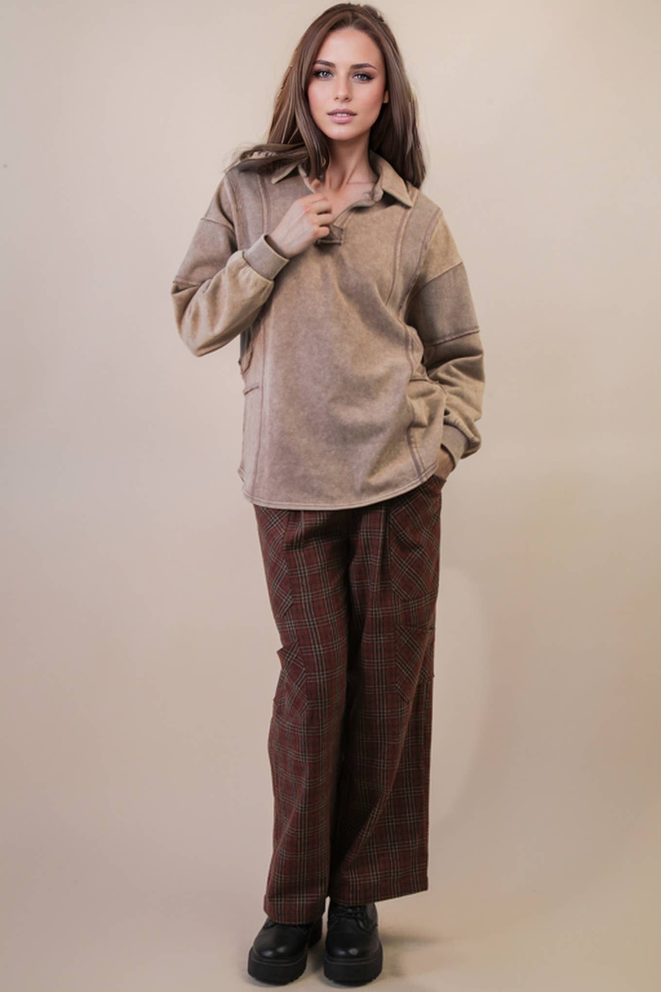 Mineral Washed Oversized French Terry Knit Top
