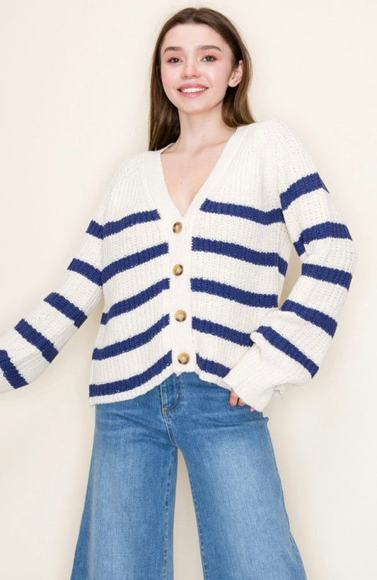 Long Sleeve Navy Striped Cardigan