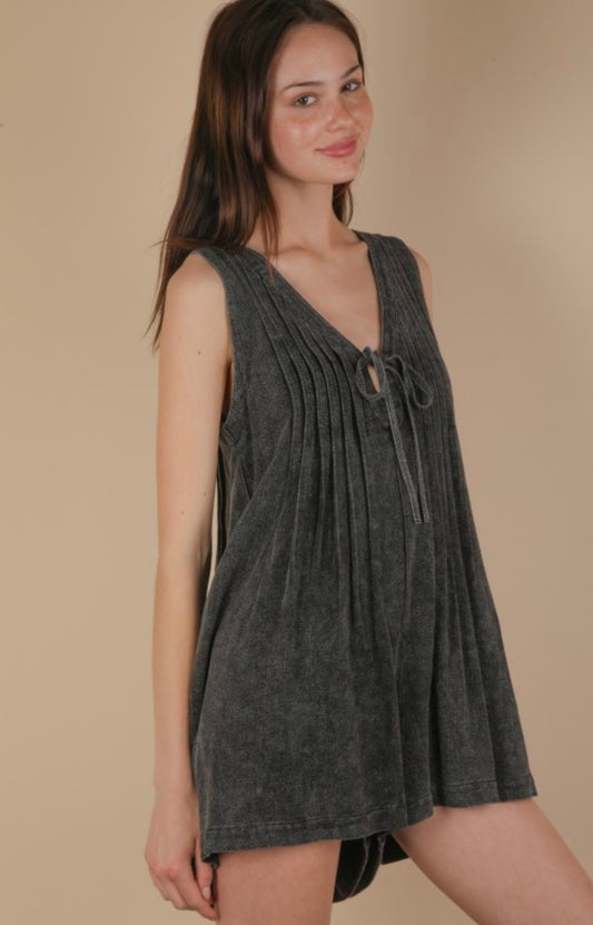 Mineral Washed Pleated Romper