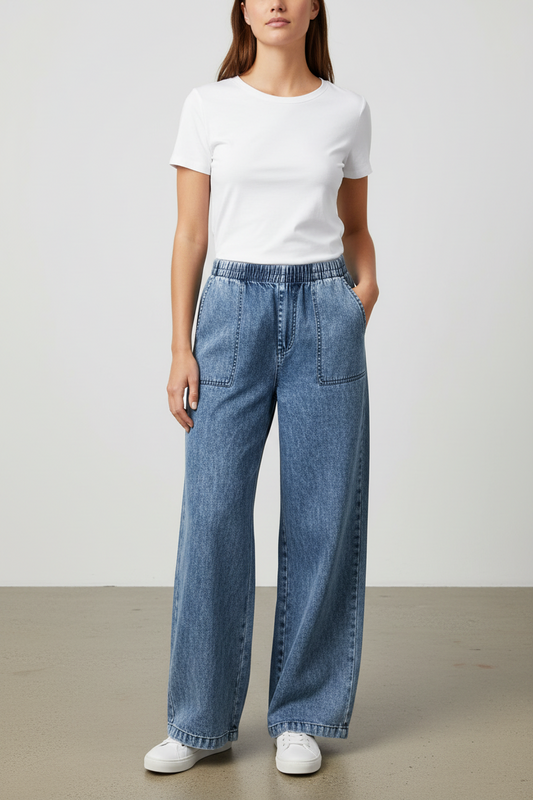 Washed Chambray Wide Leg Pants