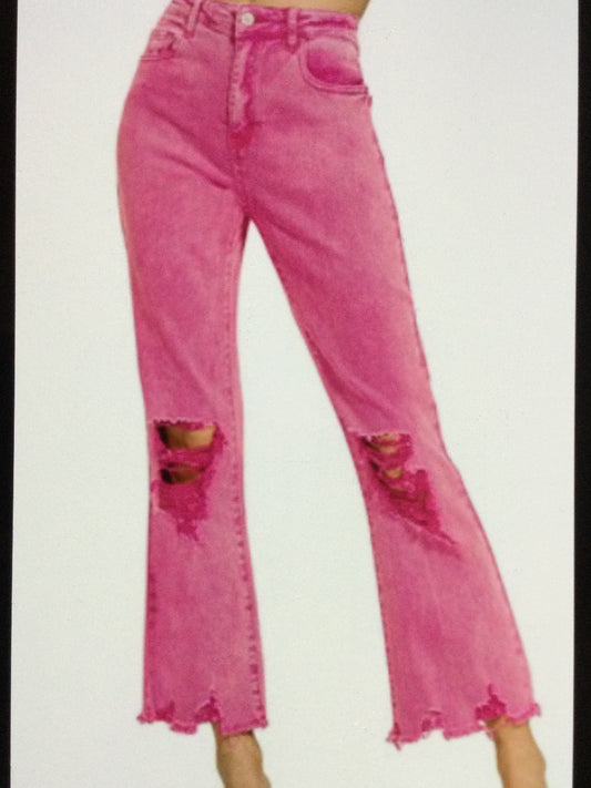Pink distressed jeans
