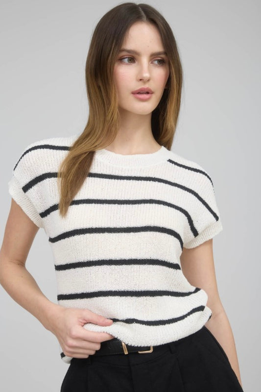 Striped Short Sleeve Knit Sweater