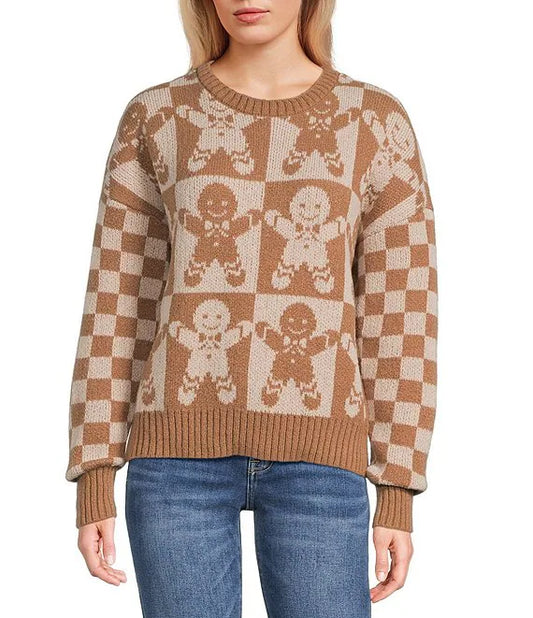 Checkered Gingerbread Knit Sweater