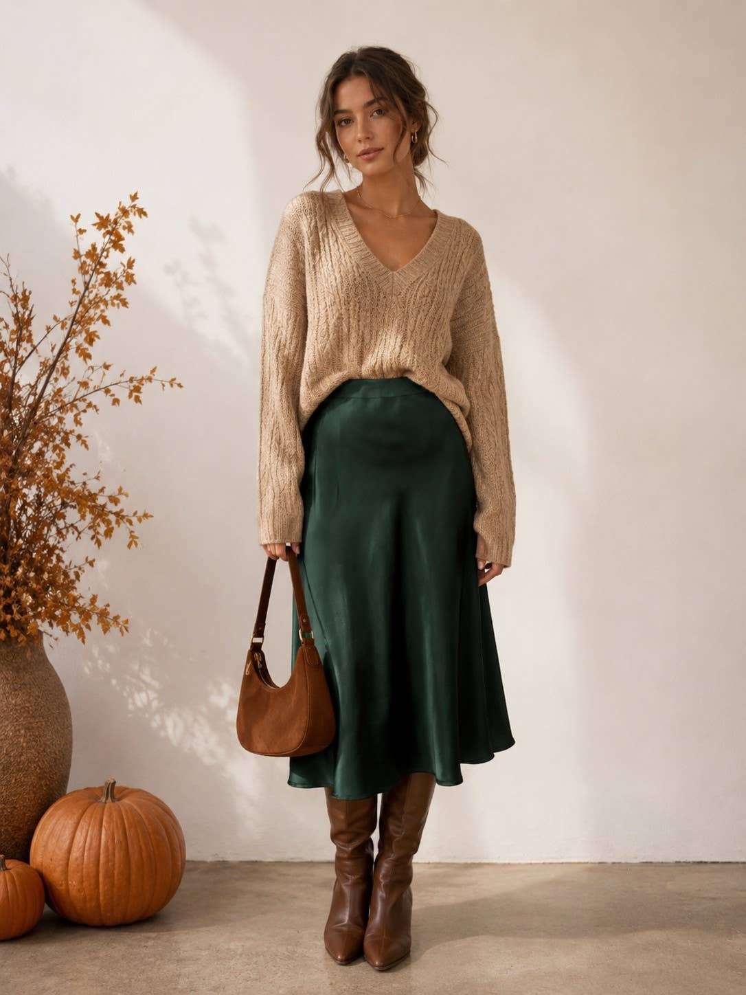 Elastic High Waist Satin Maxi Skirt