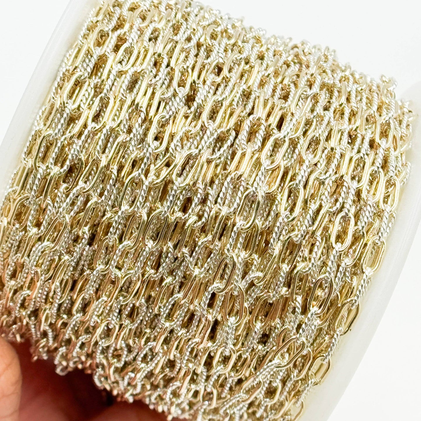 XM3106PZXETT. 14k Gold Filled Smooth and Silver Textured Paperclip Link Chain