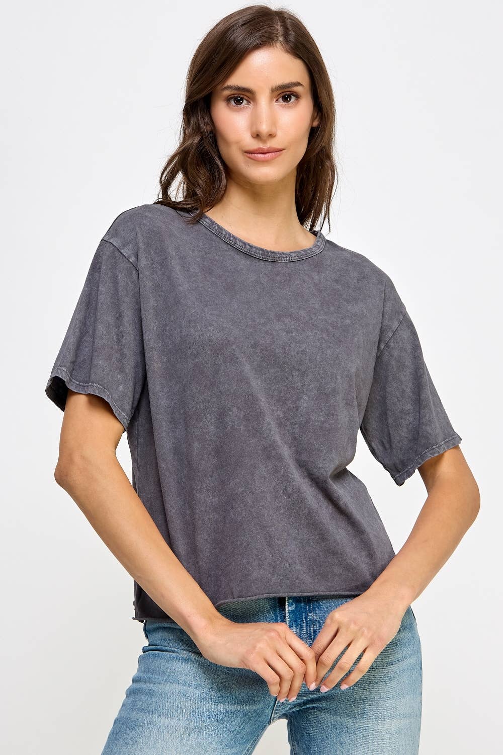 Blank Mineral Washed Long Cropped T-Shirt