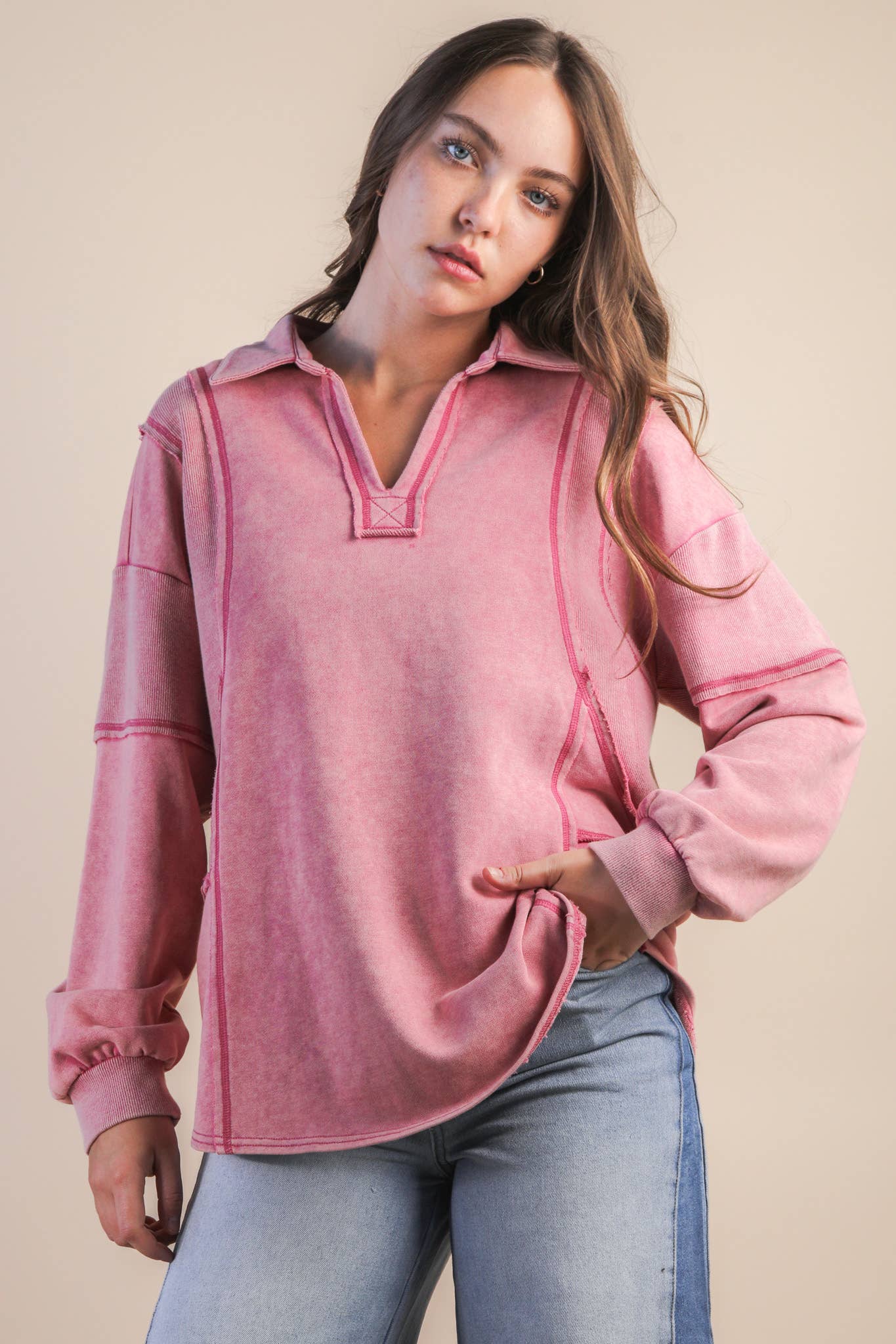 Mineral Washed Oversized French Terry Knit Top